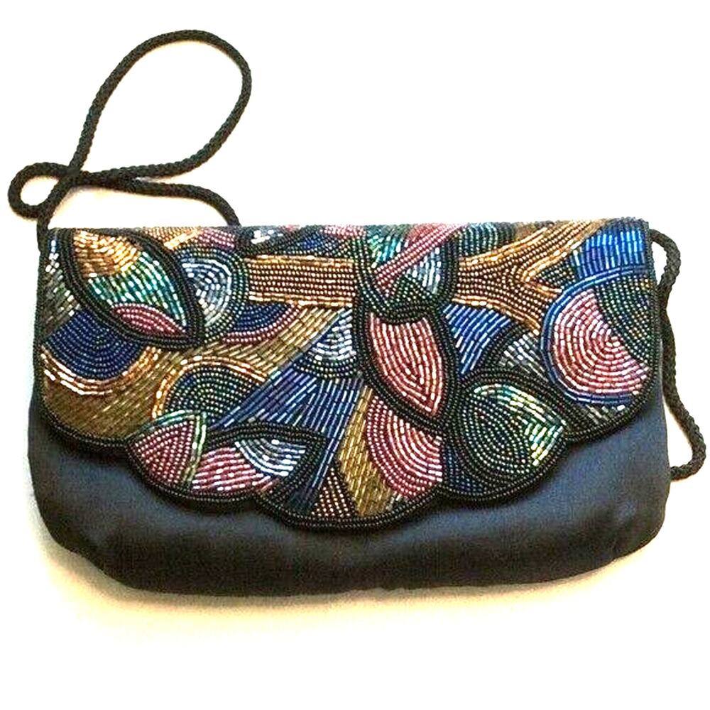 ADG Fashion Imports Womens Black & Beaded Evening Bag. Sz 9" x 5" NWT